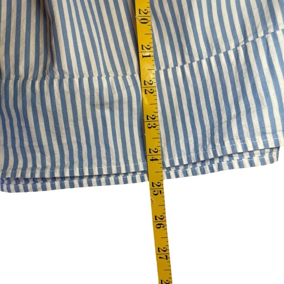 Crown & Ivy Blue White Stripe Embroidered Peplum Top Petite Medium Boho Peasant - Picture 11 of 11